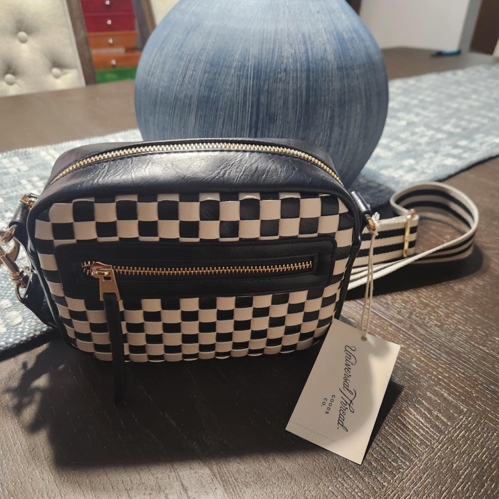 Universal Thread Black and White Crossbody Bag with Checkered Pattern